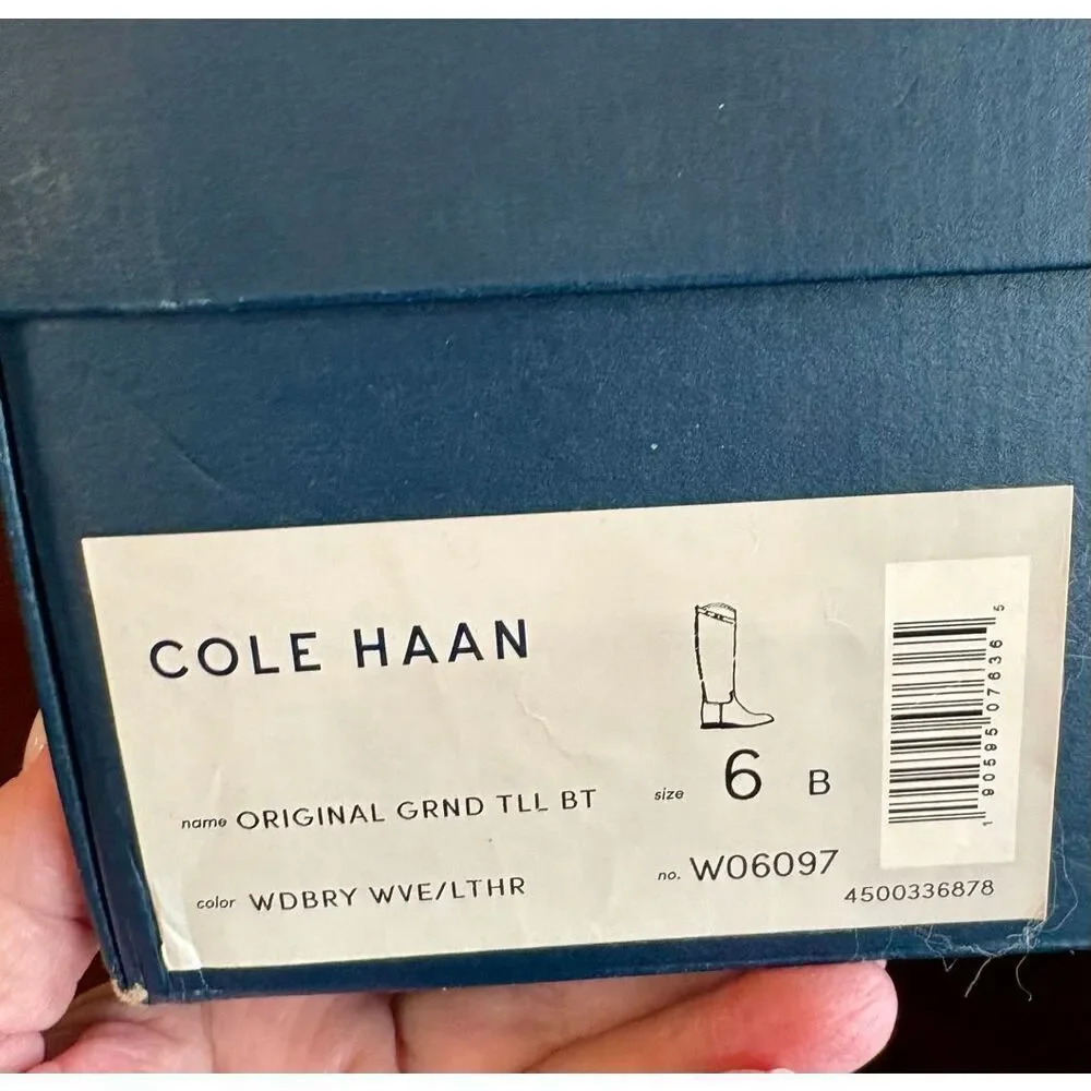 COLE HAAN - L Sz 6B Original Grand OS Woodbury-Weave Leather Tall Boots/Cognac